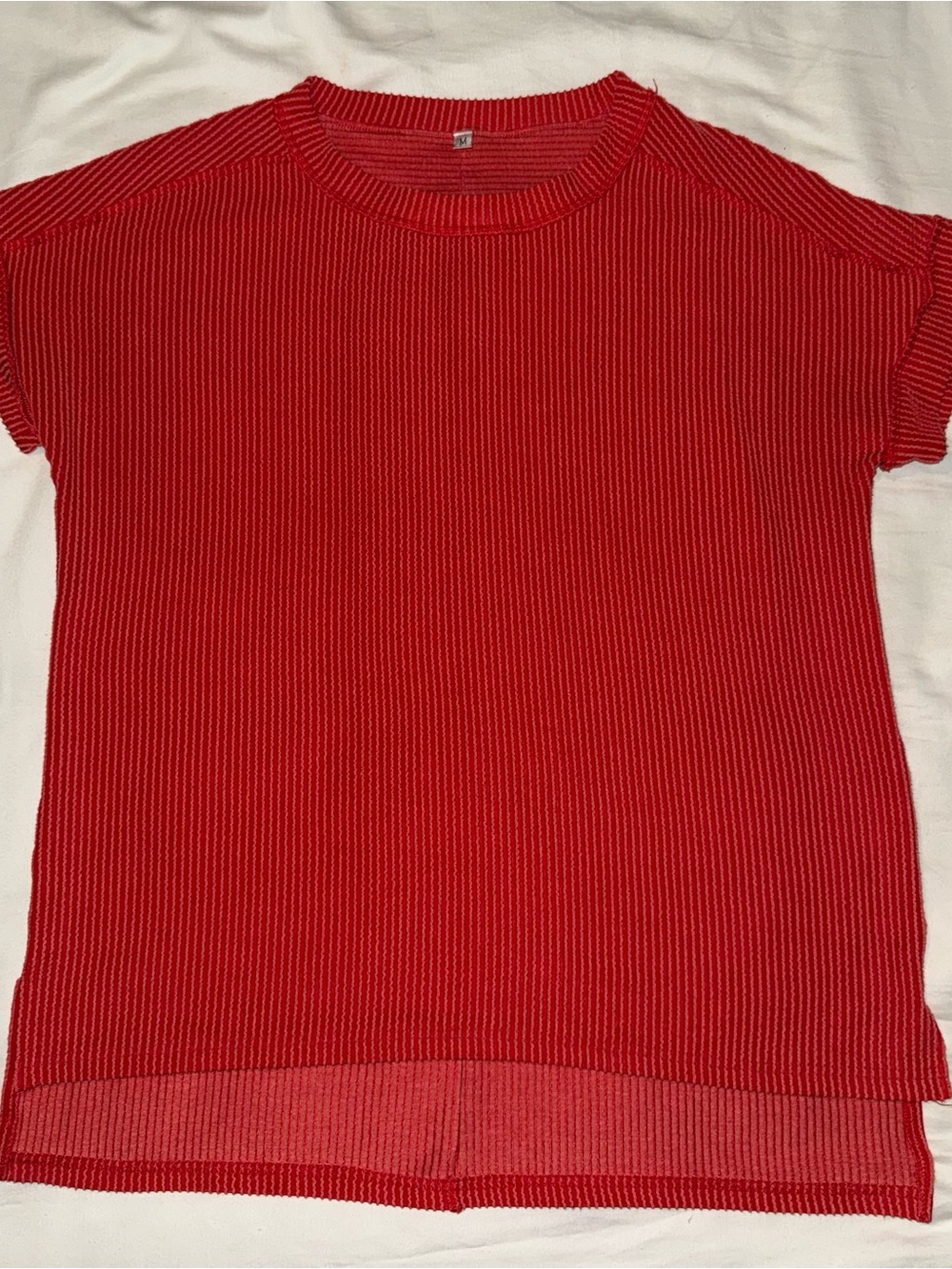 Women’s Red Ribbed Short Sleeve Tee